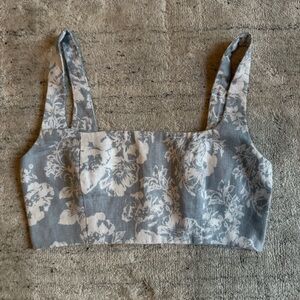 Reformation Linen Crop Top Blue White Palm Floral Sz 6